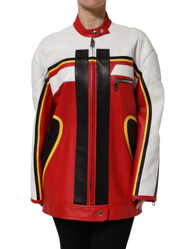 Leather Biker Full Zip Coat Women's Jacket - Dolce & Gabbana - Modalova