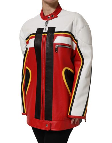 Leather Biker Full Zip Coat Women's Jacket - Dolce & Gabbana - Modalova