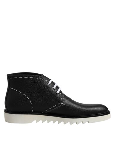 Black White Leather Ankle Boots Men's Shoes - Dolce & Gabbana - Modalova