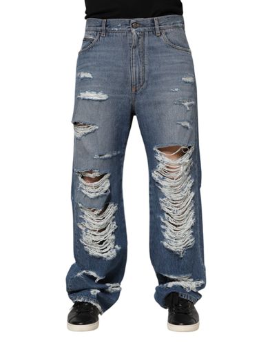 Tattered Cotton Logo Plaque Denim Men's Jeans - Dolce & Gabbana - Modalova