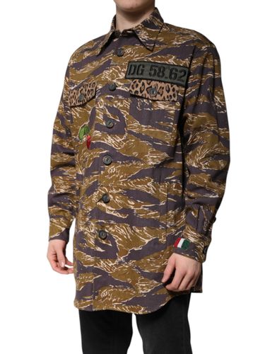 Leopard Cotton Collared Coat Men's Jacket - Dolce & Gabbana - Modalova