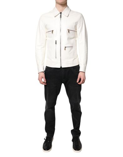 Collared Full Zip Biker Coat Men's Jacket - Dolce & Gabbana - Modalova