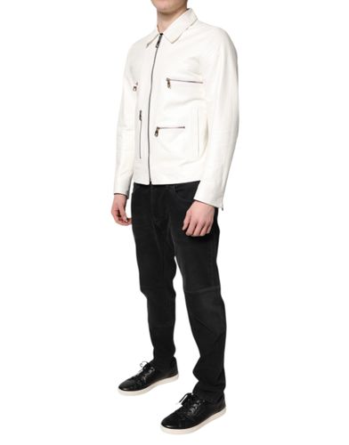 Collared Full Zip Biker Coat Men's Jacket - Dolce & Gabbana - Modalova