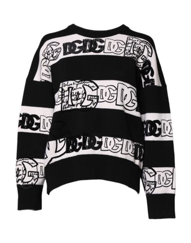 Black White Logo Print Wool Pullover Women's Sweater - Dolce & Gabbana - Modalova