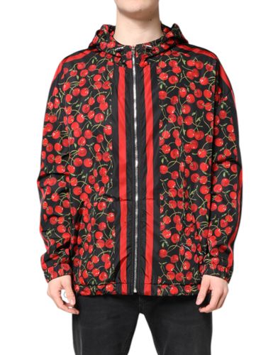 Black Cherry Print Hooded Windbreaker Men's Jacket - Dolce & Gabbana - Modalova