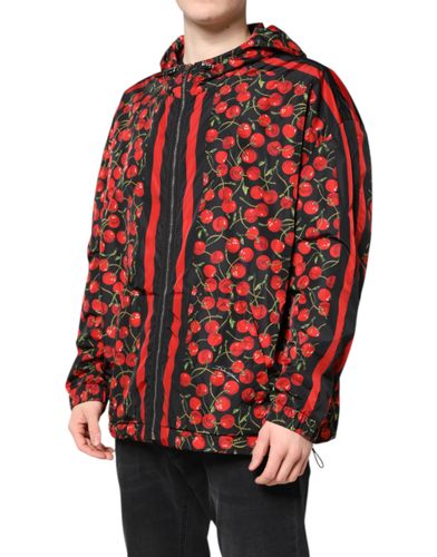 Black Cherry Print Hooded Windbreaker Men's Jacket - Dolce & Gabbana - Modalova