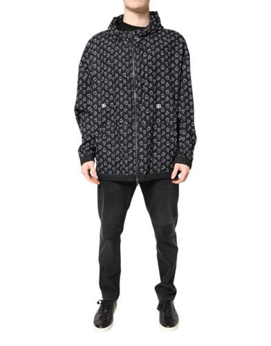 Heart Print Hooded Windbreaker Men's Jacket - Dolce & Gabbana - Modalova