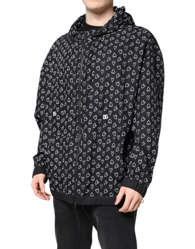 Heart Print Hooded Windbreaker Men's Jacket - Dolce & Gabbana - Modalova