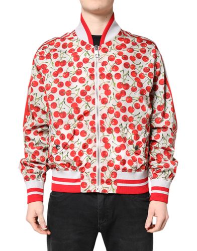 White Cherry Print Full Zip Bomber Men's Jacket - Dolce & Gabbana - Modalova