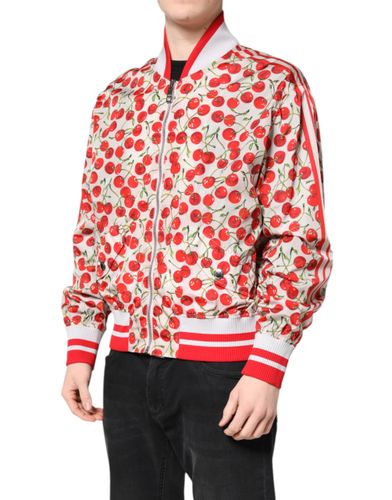 White Cherry Print Full Zip Bomber Men's Jacket - Dolce & Gabbana - Modalova