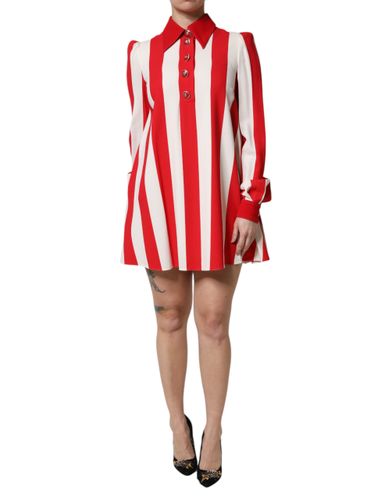 White Red Stripes Long Sleeves Mini Women's Dress - Dolce & Gabbana - Modalova