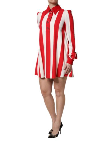 White Red Stripes Long Sleeves Mini Women's Dress - Dolce & Gabbana - Modalova