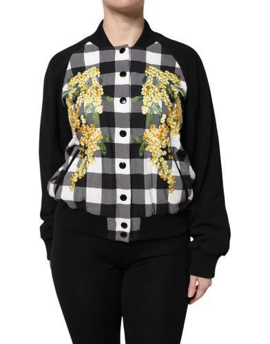 Black White Check Floral Button Down Women's Jacket - Dolce & Gabbana - Modalova
