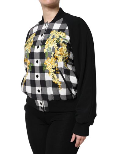 Black White Check Floral Button Down Women's Jacket - Dolce & Gabbana - Modalova