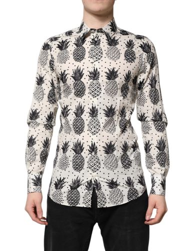 Pineapple Print Long Sleeve GOLD Men's Shirt - Dolce & Gabbana - Modalova
