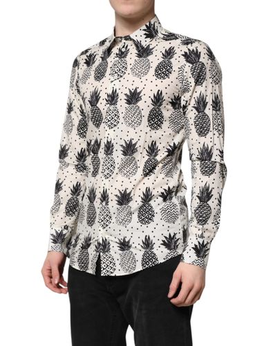 Pineapple Print Long Sleeve GOLD Men's Shirt - Dolce & Gabbana - Modalova