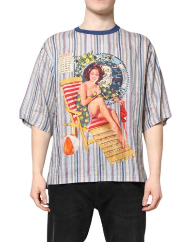 Striped Pin Up Linen Round Neck Men's T-shirt - Dolce & Gabbana - Modalova