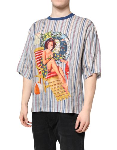 Striped Pin Up Linen Round Neck Men's T-shirt - Dolce & Gabbana - Modalova
