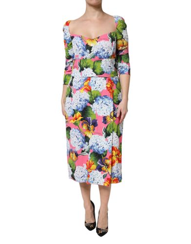 Floral Pleated Sheath Midi Women's Dress - Dolce & Gabbana - Modalova
