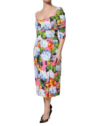 Floral Pleated Sheath Midi Women's Dress - Dolce & Gabbana - Modalova