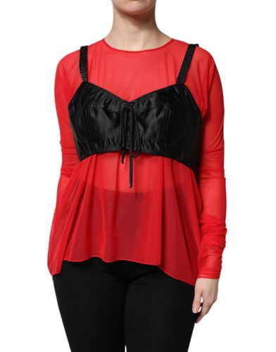 Red Black Bustier Detailing Long Sleeves Women's Top - Dolce & Gabbana - Modalova
