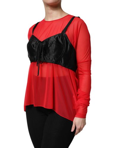 Red Black Bustier Detailing Long Sleeves Women's Top - Dolce & Gabbana - Modalova