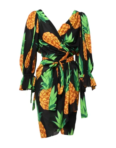 Pineapple Print Silk Wrap Mini Women's Dress - Dolce & Gabbana - Modalova
