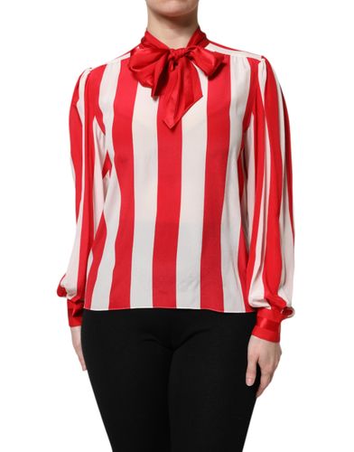 Red White Stripes Ascot Collar Blouse Women's Top - Dolce & Gabbana - Modalova