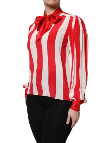 Red White Stripes Ascot Collar Blouse Women's Top - Dolce & Gabbana - Modalova