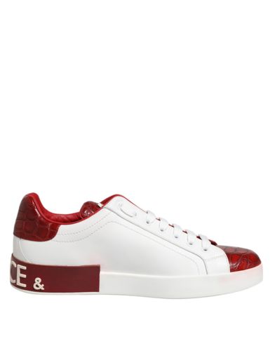 White Red Leather Lace Up Sneakers Men's Shoes (Pre-Owned) - Dolce & Gabbana - Modalova