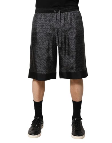 Gray Black Silk DG Logo Men Bermuda Men's Shorts - Dolce & Gabbana - Modalova