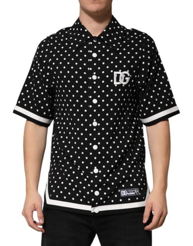 Black Polka Dot Short Sleeves Collared Polo Men's T-shirt - Dolce & Gabbana - Modalova
