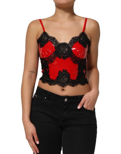 Red Black Lace Trim Polyester Sleeveless Tank Women's Top - Dolce & Gabbana - Modalova