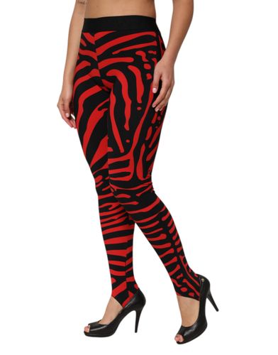 Black Red Nylon Logo Waisted Leggings Women's Pants - Dolce & Gabbana - Modalova