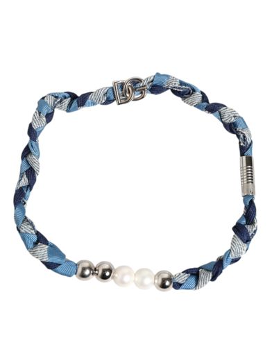 Blue White Braided Silver Metal Logo Beaded Men Men's Bracelet (Pre-Owned) - Dolce & Gabbana - Modalova