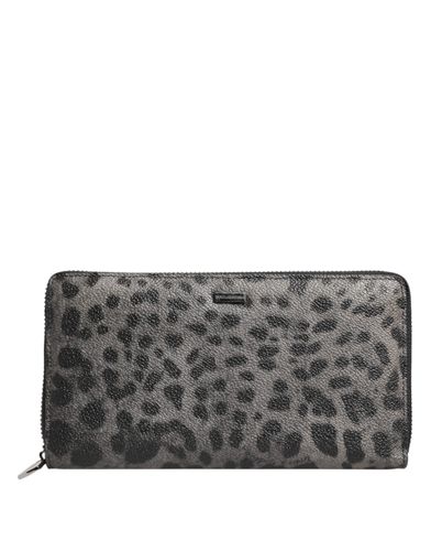 Black Gray Leopard Leather Zip Around Continental Men's Wallet - Dolce & Gabbana - Modalova