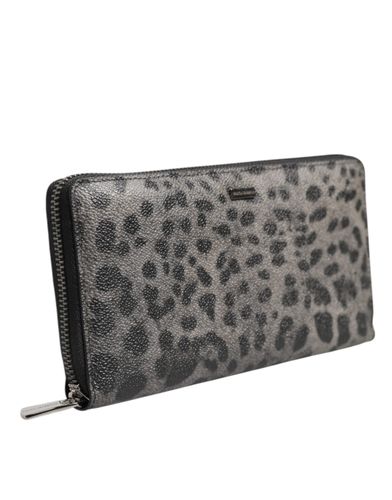 Black Gray Leopard Leather Zip Around Continental Men's Wallet - Dolce & Gabbana - Modalova