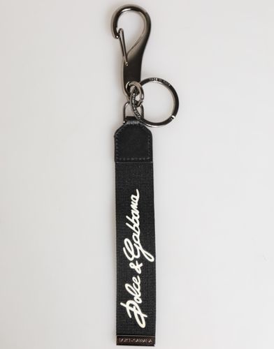 White Polyester DG Logo Silver Men Keychain Men's Keyring - Dolce & Gabbana - Modalova