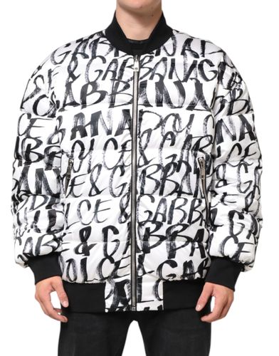 Black Graffiti Logo Puffer Bomber Men's Jacket - Dolce & Gabbana - Modalova