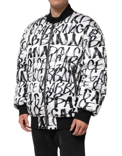 Black Graffiti Logo Puffer Bomber Men's Jacket - Dolce & Gabbana - Modalova