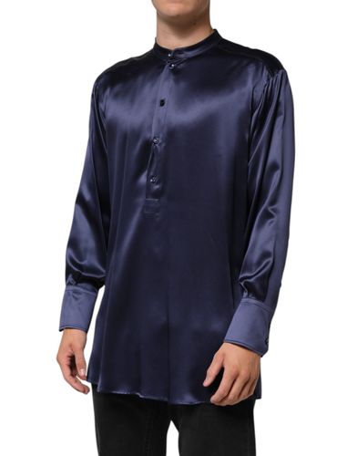 Navy Silk Long Sleeve Mandarin Collar Men's Shirt (Pre-Owned) - Dolce & Gabbana - Modalova