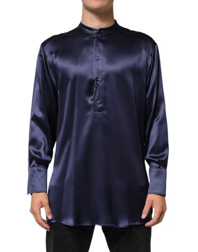 Navy Silk Long Sleeve Mandarin Collar Men's Shirt (Pre-Owned) - Dolce & Gabbana - Modalova