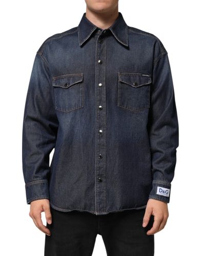 Denim Button Casual Logo Patch Men Men's Shirt - Dolce & Gabbana - Modalova