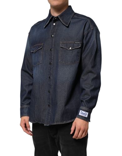 Denim Button Casual Logo Patch Men Men's Shirt - Dolce & Gabbana - Modalova