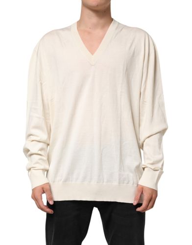 Ivory Virgin Wool Men V-Neck Knit Men's Sweater (Pre-Owned) - Dolce & Gabbana - Modalova