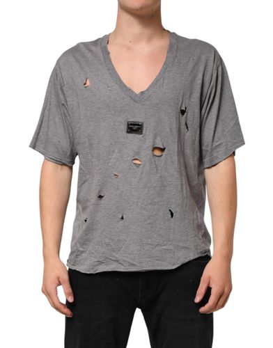 Cotton Tattered Logo Patch Men Men's T-shirt - Dolce & Gabbana - Modalova