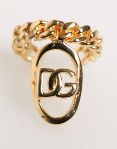 Tone Brass Oval DG Logo Chain Adjustable Men's Ring - Dolce & Gabbana - Modalova