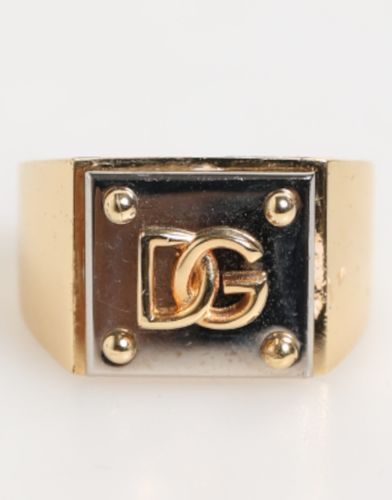 Gold Tone Brass Signet Square DG Logo Plaque Men Men's Ring (Pre-Owned) - Dolce & Gabbana - Modalova