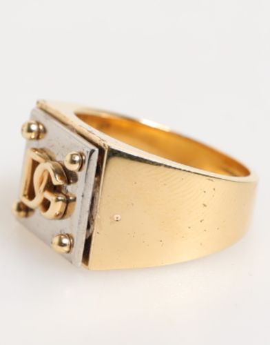 Gold Tone Brass Signet Square DG Logo Plaque Men Men's Ring (Pre-Owned) - Dolce & Gabbana - Modalova