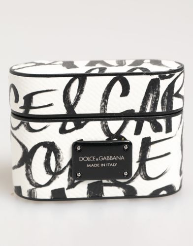 Black Leather Monogram Print Logo Holder Airpods Case - Dolce & Gabbana - Modalova